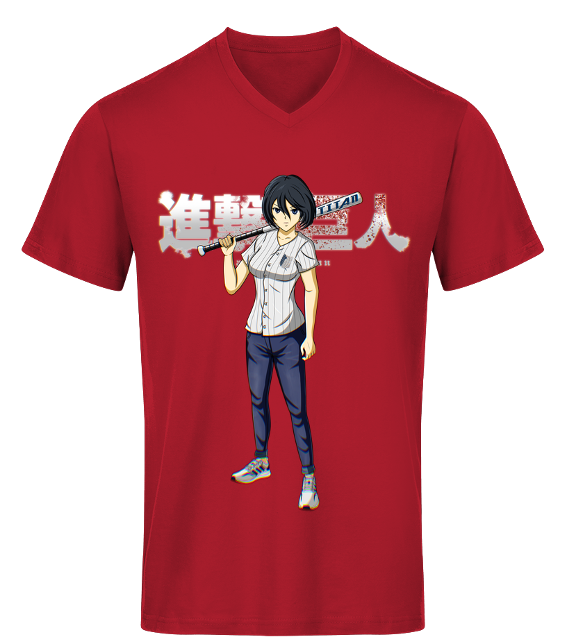 T Shirt Attaque Des Titans Col V Bio Mikasa