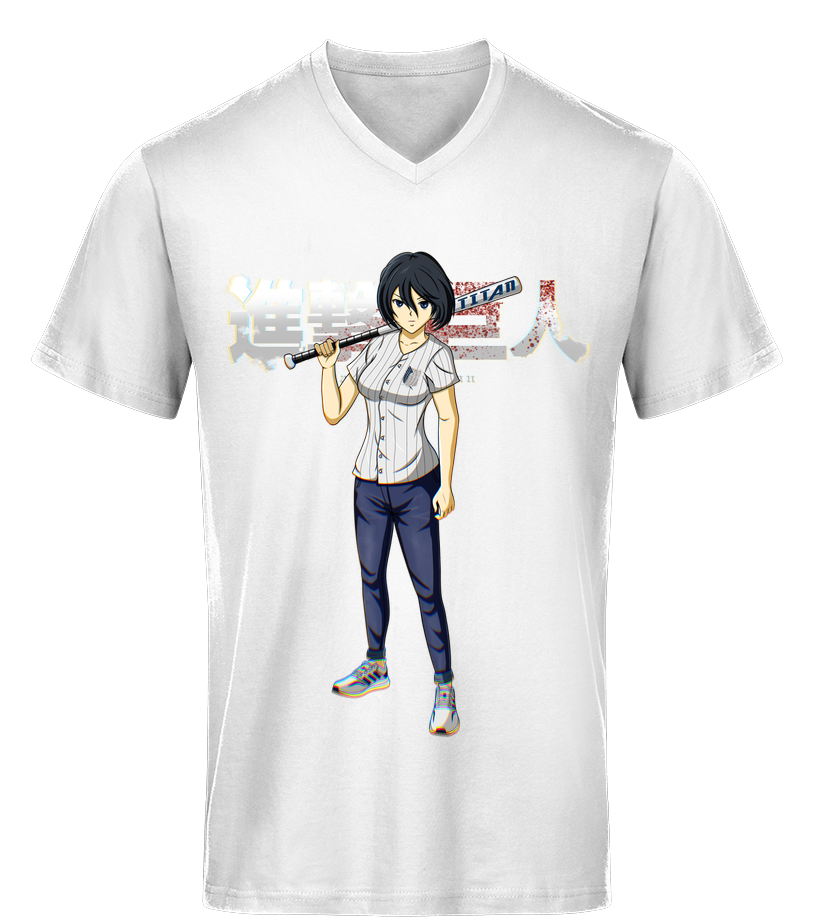 T Shirt Attaque Des Titans Col V Bio Mikasa