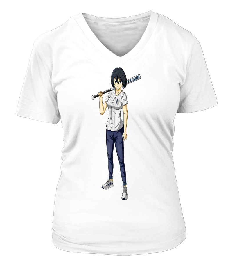 t-shirt à col en V femme Mikasa Ackerman