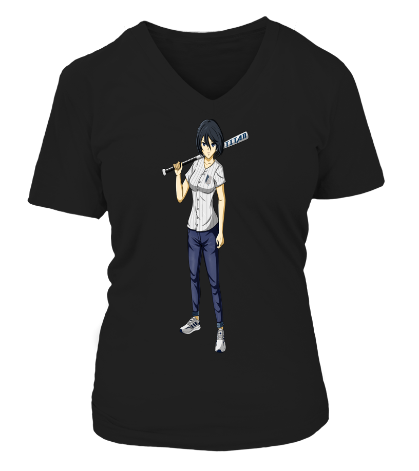 T-Shirt Attaque Des Titans Col V Femme Mikasa Baseball